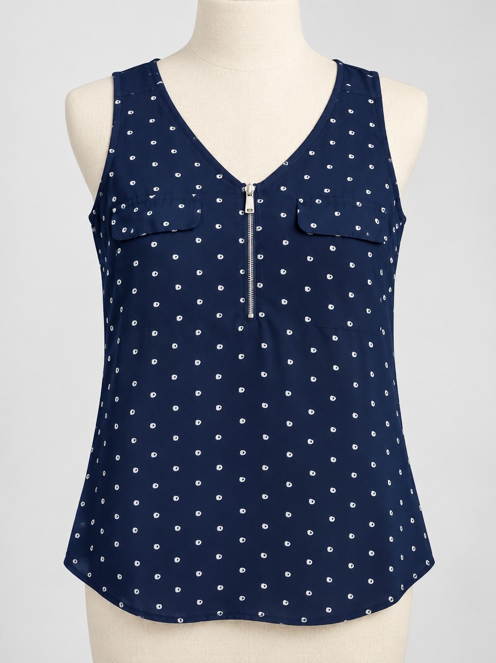 Fortune + Ivy Navy Zip Front Blouse Large